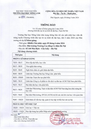 TB Khai giảng trạm Hà Nội đợt 2 năm 2024